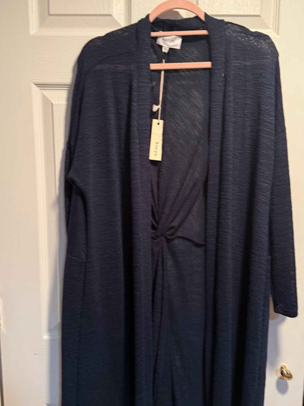 Navy Open-Front Knit Cardigan Sweater